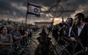Divided Jerusalem Under Stormy Skies