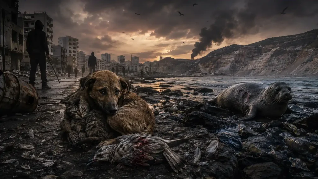 Huddled Survivors on a Ruined Shoreline