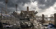 Stormy Seaside Square in Disarray