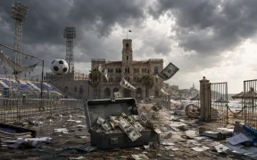 Stormy Seaside Square in Disarray