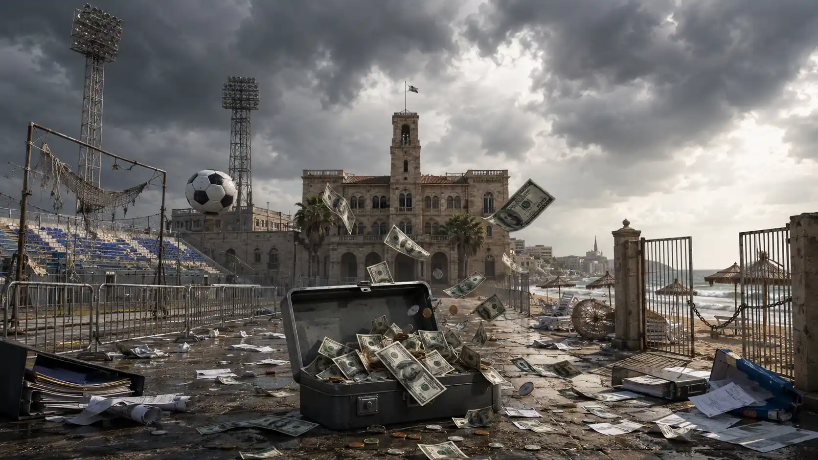 Stormy Seaside Square in Disarray