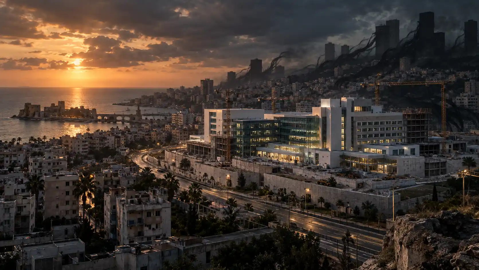 Dusk Over the Coastal Hospital City