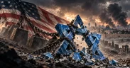 Broken Star of David Beneath a Tattered Flag