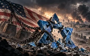 Broken Star of David Beneath a Tattered Flag
