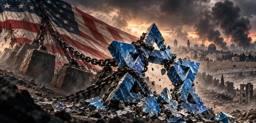 Broken Star of David Beneath a Tattered Flag