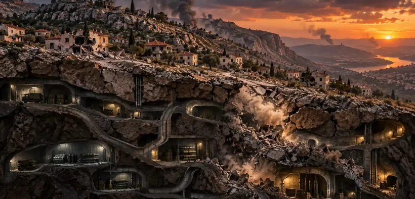 War-Torn Village Over Hidden Bunkers